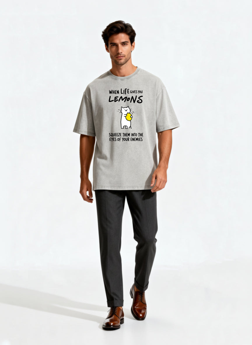 When Life Gives You Lemons Squeeze Them Into The Eyes Of Your Enemies Cat Graphic T Shirt